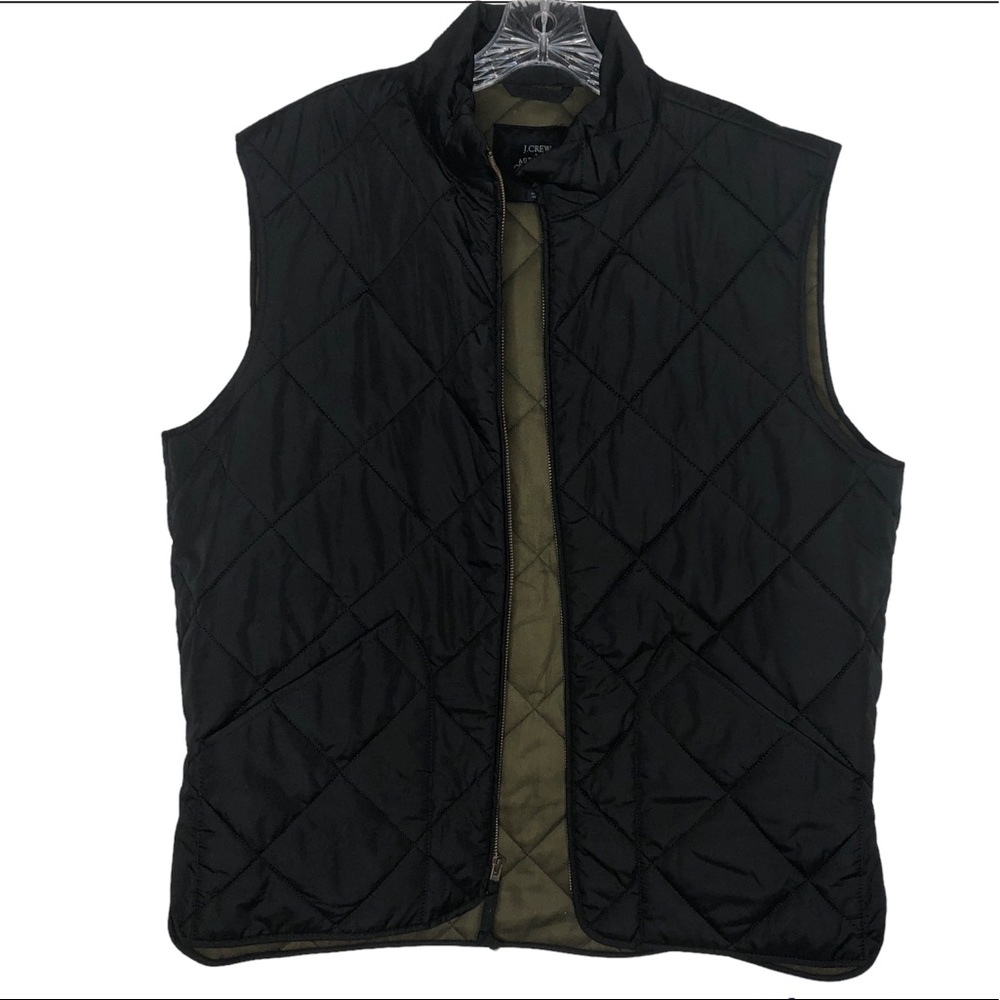 J CREW FACTORY Black & Army Green Quilted Front Pockets Puffer Vest